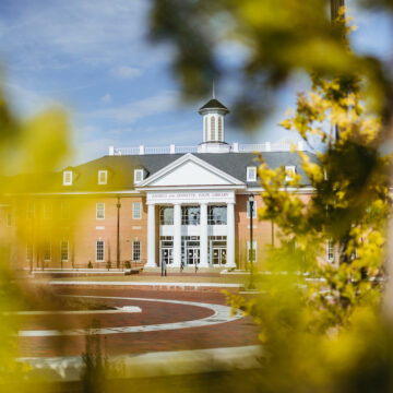 Trees frame the exterior of the Volpe Library on campus. Current MCHS seniors can apply early to TN Tech on Aug. 3